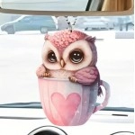 Car Bird Pendant Durable 2D Acrylic Cute Auto Charm owl Pink Cute Bird Love Cup Flat Pattern Vehicle Interior Accessories