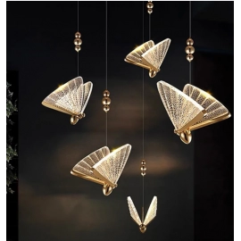 Indoor Gold LED Chandelier Lamp Pendant Light for Dinning Room Kitchen Nordic Butterfly Hanging Lighting for Bedroom Living Room