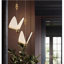 Indoor Gold LED Chandelier Lamp Pendant Light for Dinning Room Kitchen Nordic Butterfly Hanging Lighting for Bedroom Living Room
