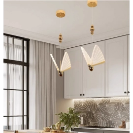 Indoor Gold LED Chandelier Lamp Pendant Light for Dinning Room Kitchen Nordic Butterfly Hanging Lighting for Bedroom Living Room