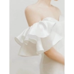 Elegant Waisted Fishtail One-shoulder Evening Dresses Temperament Slim Waist Wedding Party Dress Ruffles Sleeve Design Prom Robe