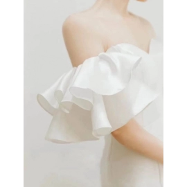 Elegant Waisted Fishtail One-shoulder Evening Dresses Temperament Slim Waist Wedding Party Dress Ruffles Sleeve Design Prom Robe