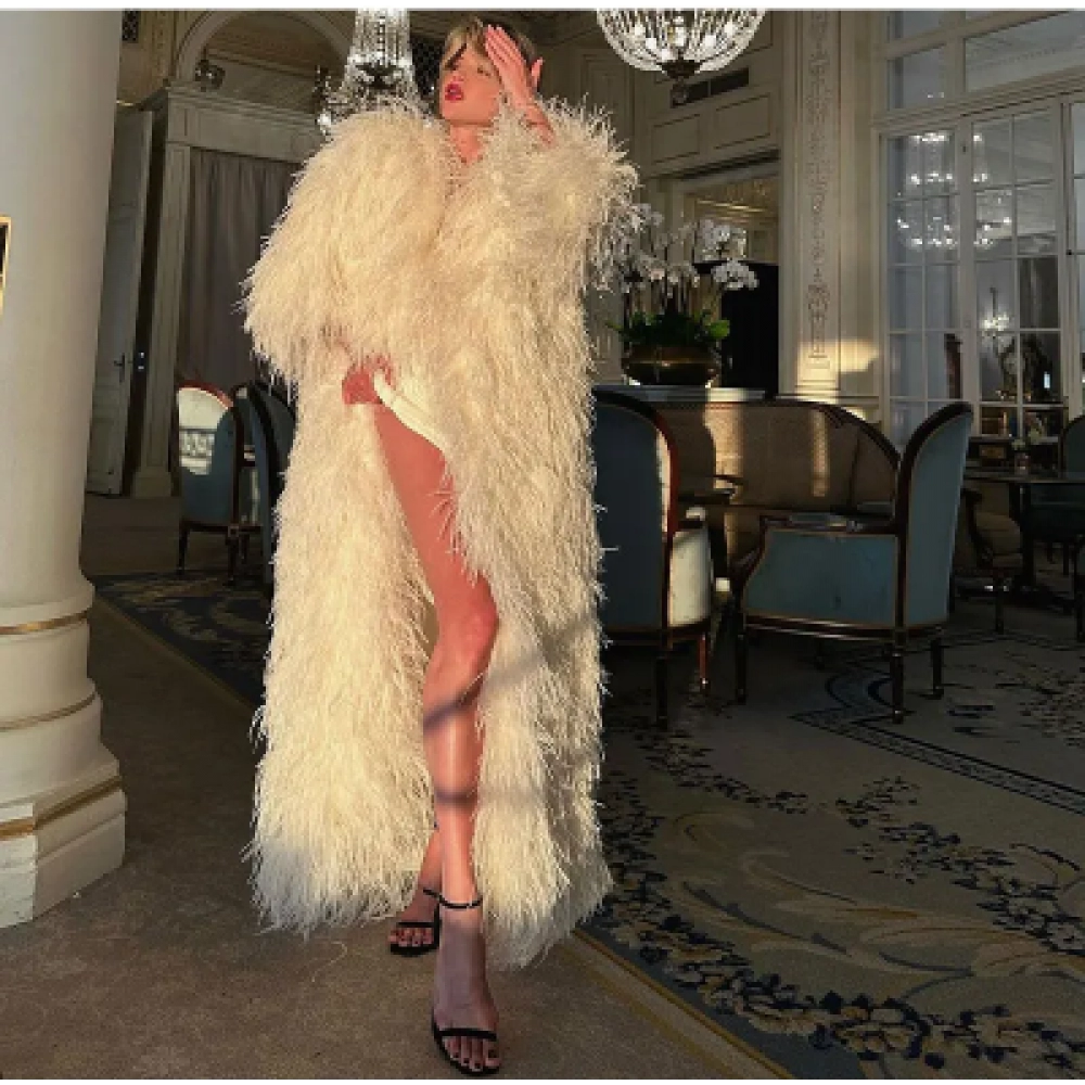 Fashion Solid Thicken Fur Coat For Women Elegant Long White Fluffy Warm Long Sleeves Coats Winter Ladies Chic Streetwear